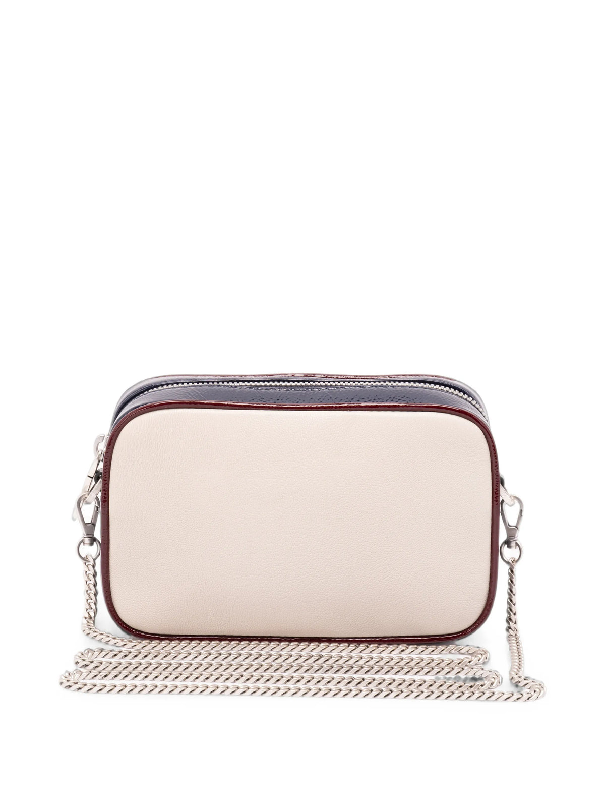 mini Star bag in butter-white leather with black star and burgundy and dark blue details