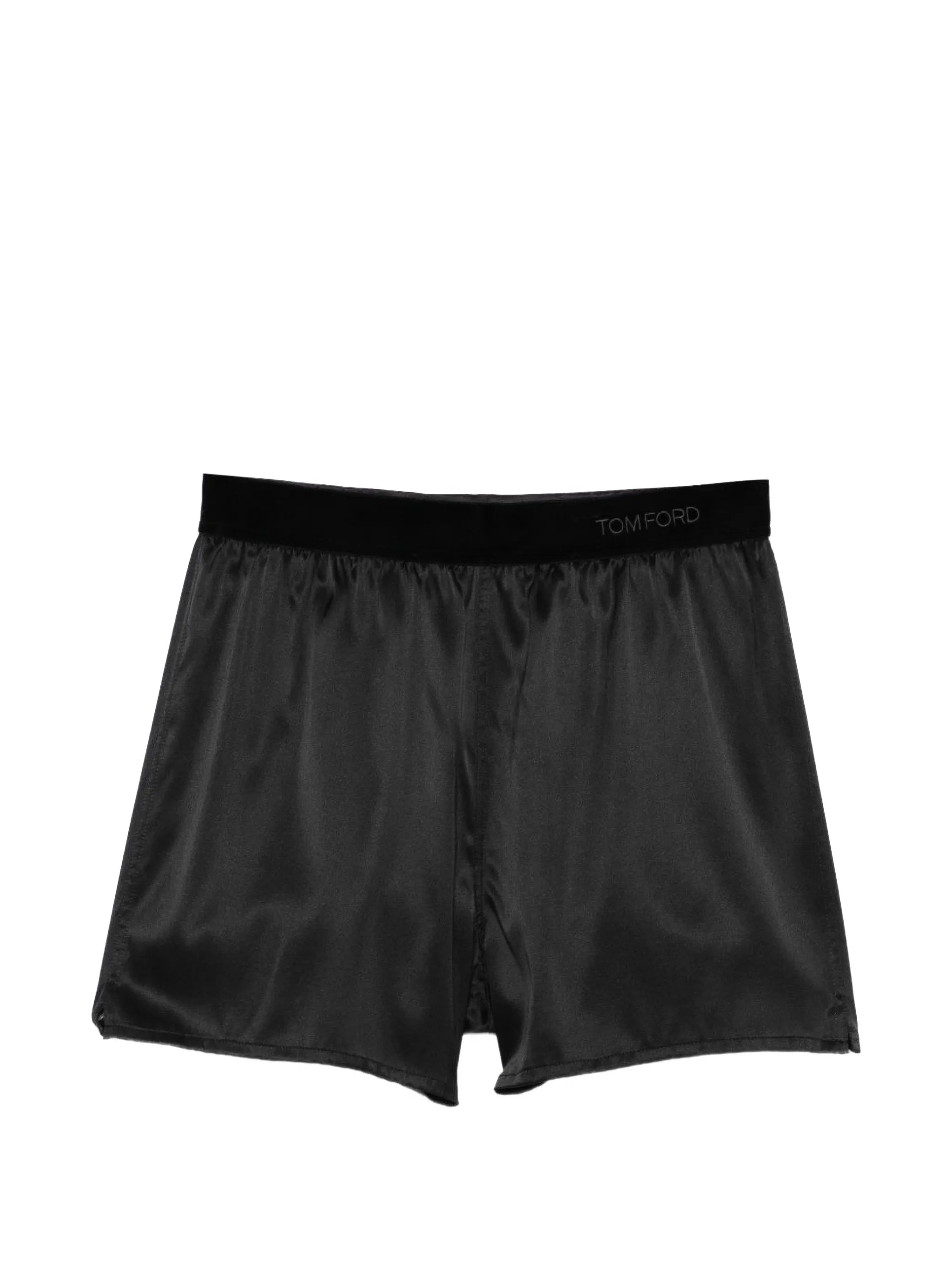 logo-embroidered elasticated-waistband silk shorts