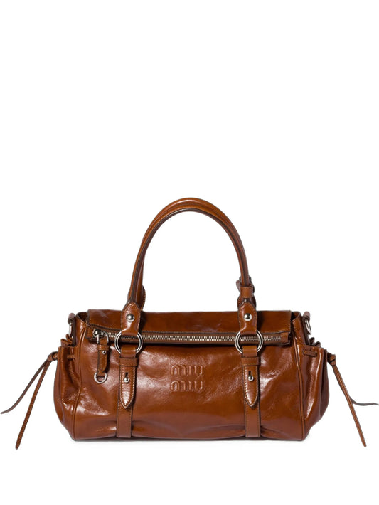 glossy leather handbag