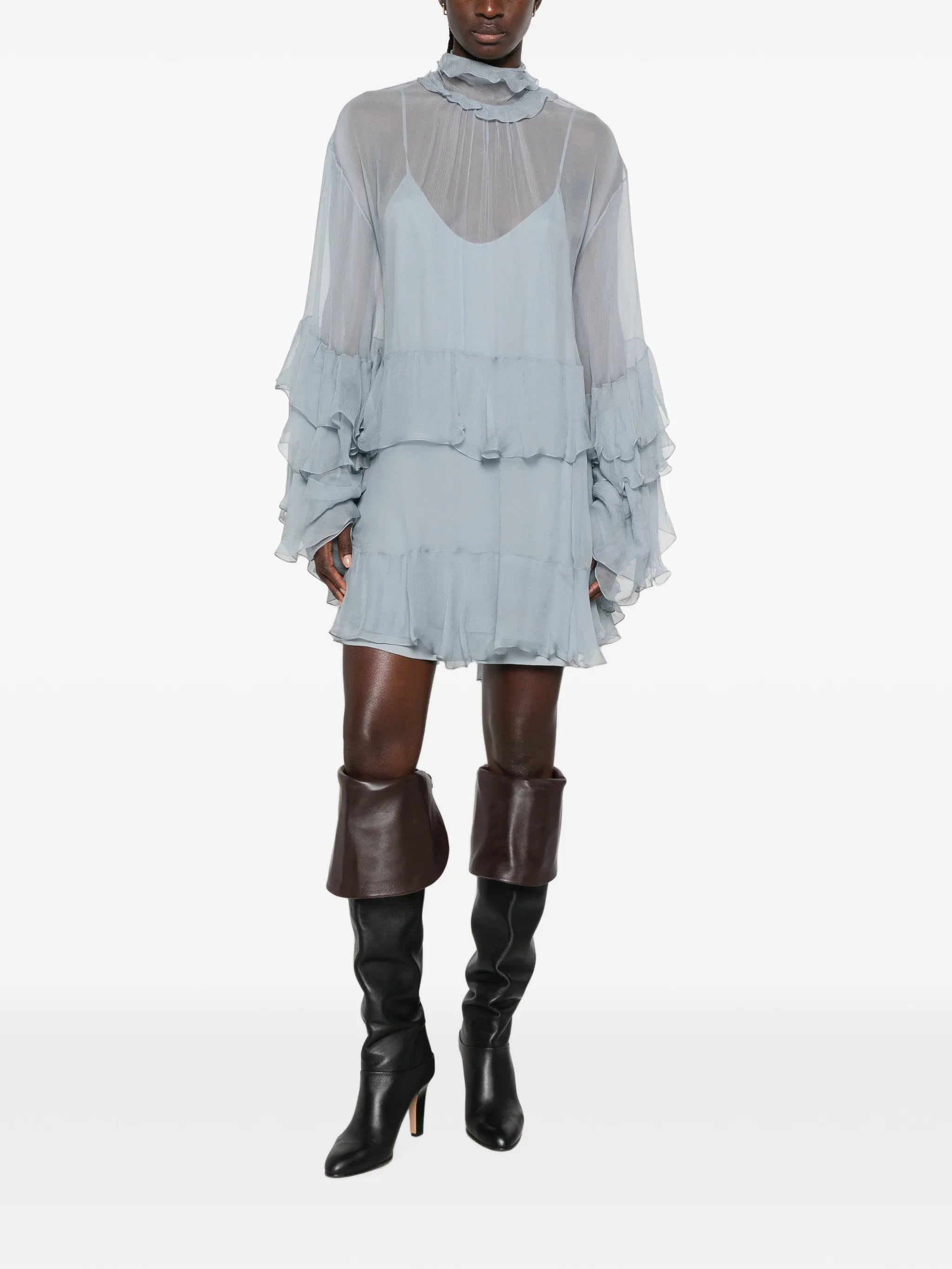 ruffled silk mini dress