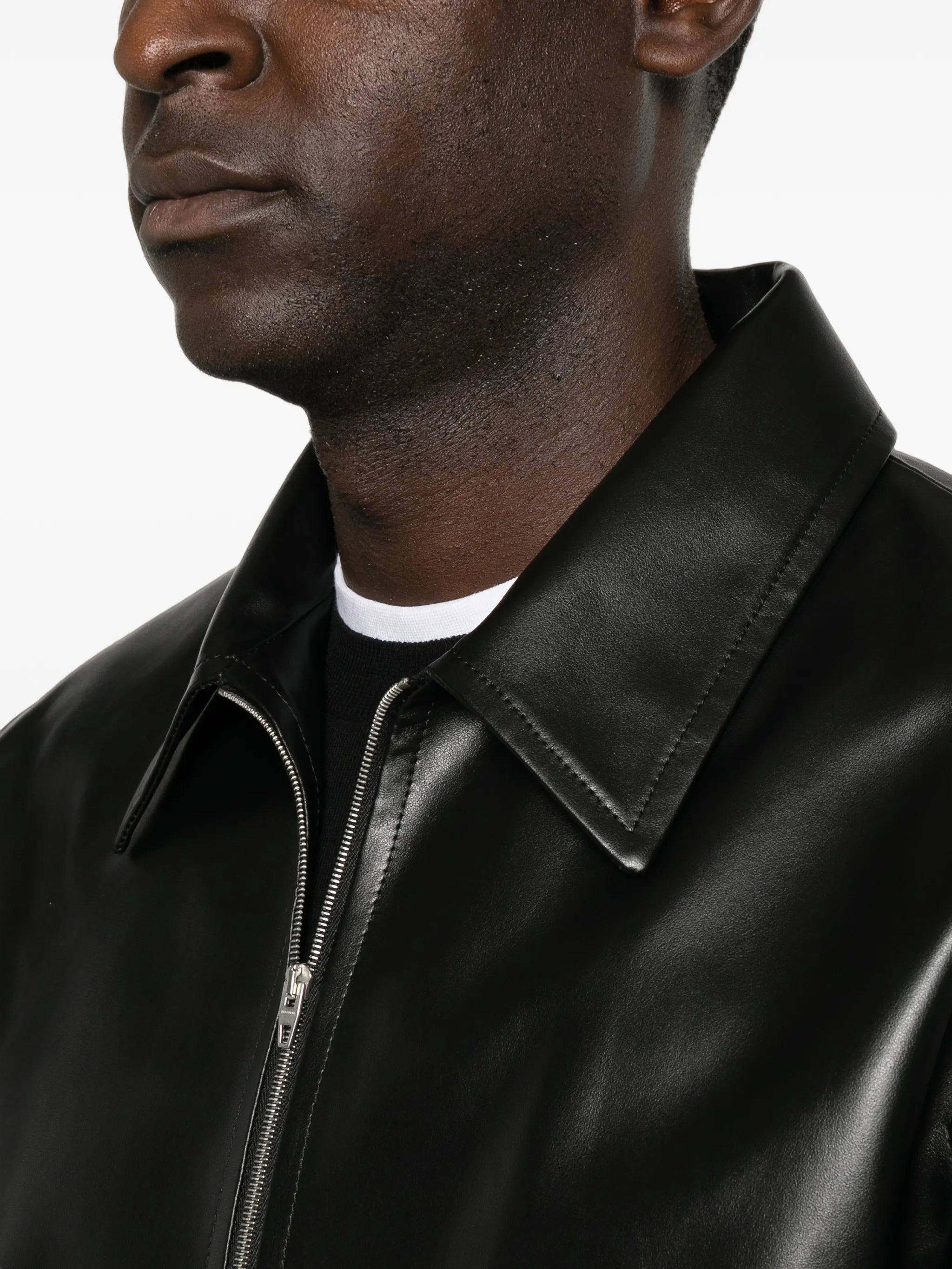 zip-up leather jacket