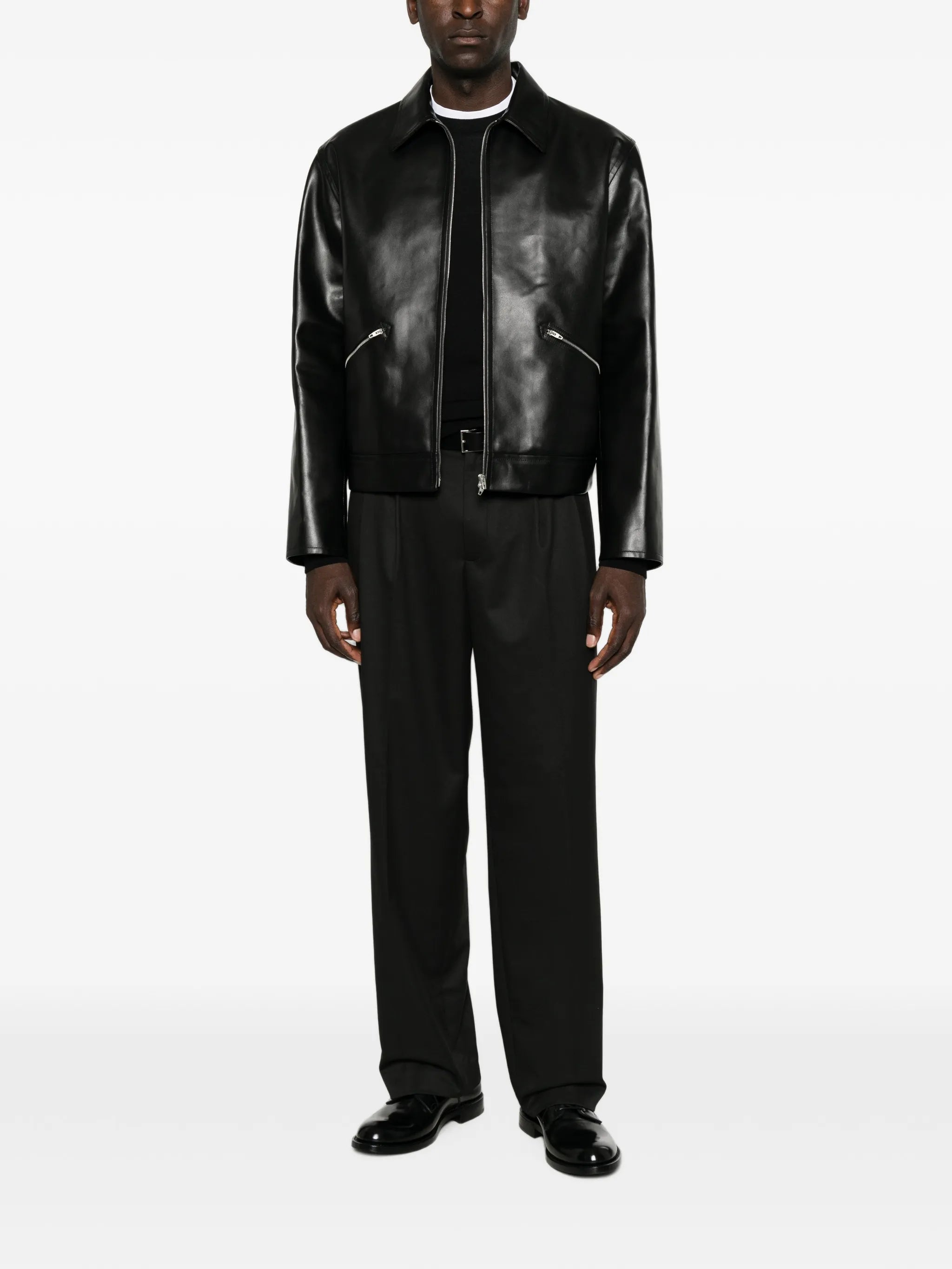 zip-up leather jacket