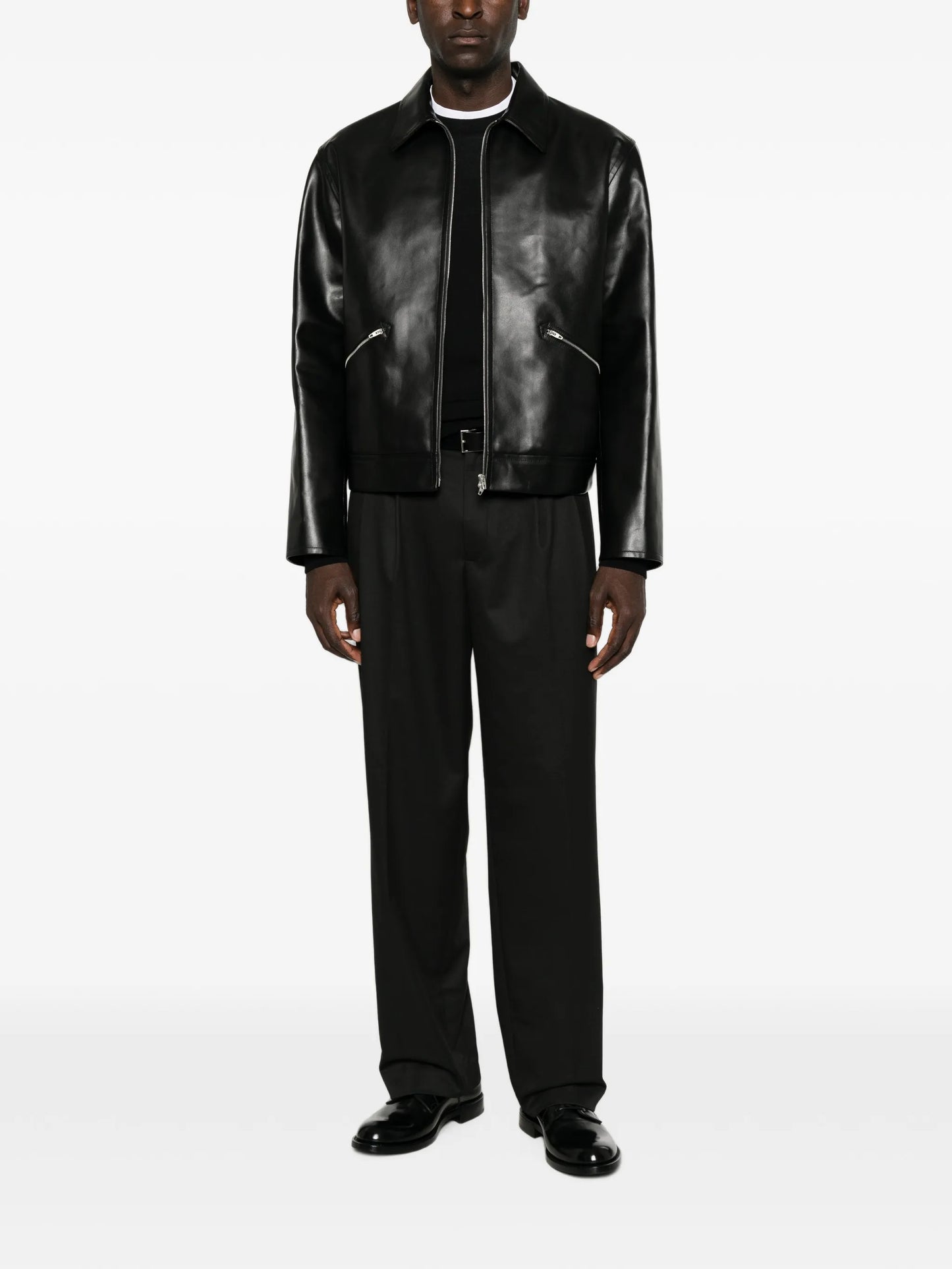 zip-up leather jacket