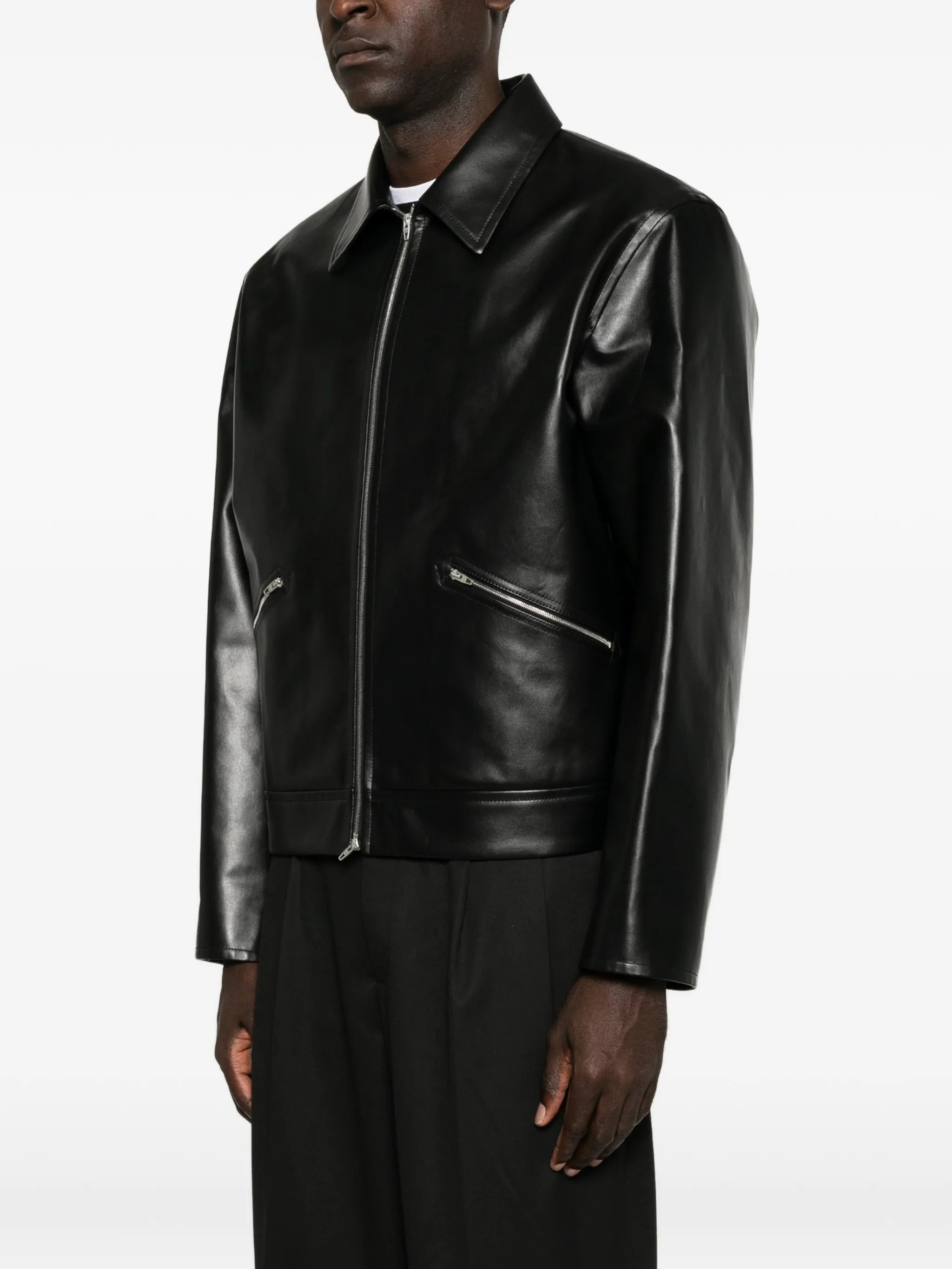 zip-up leather jacket