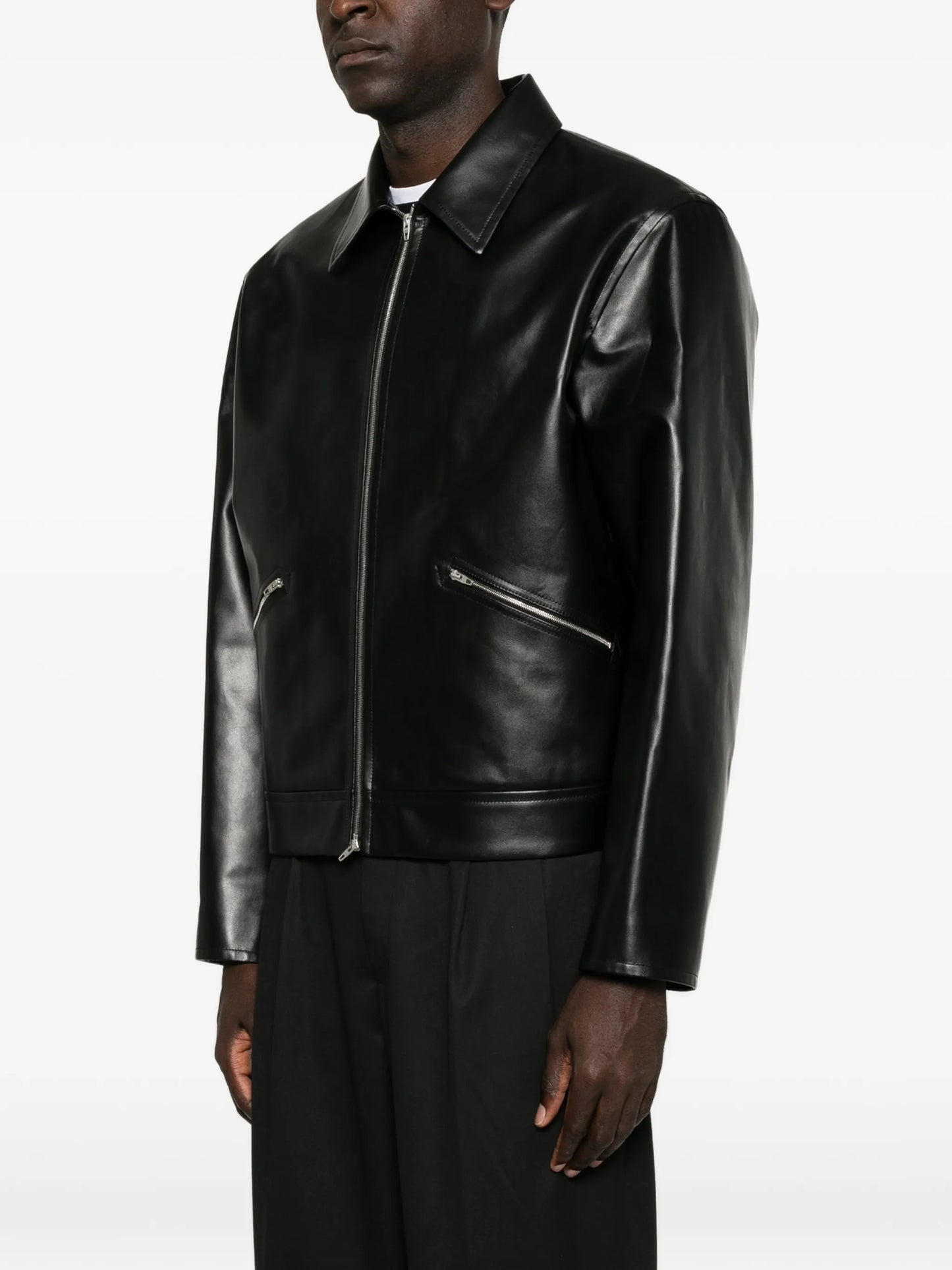 zip-up leather jacket