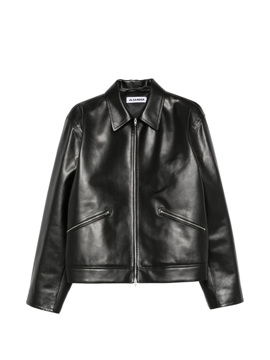 zip-up leather jacket