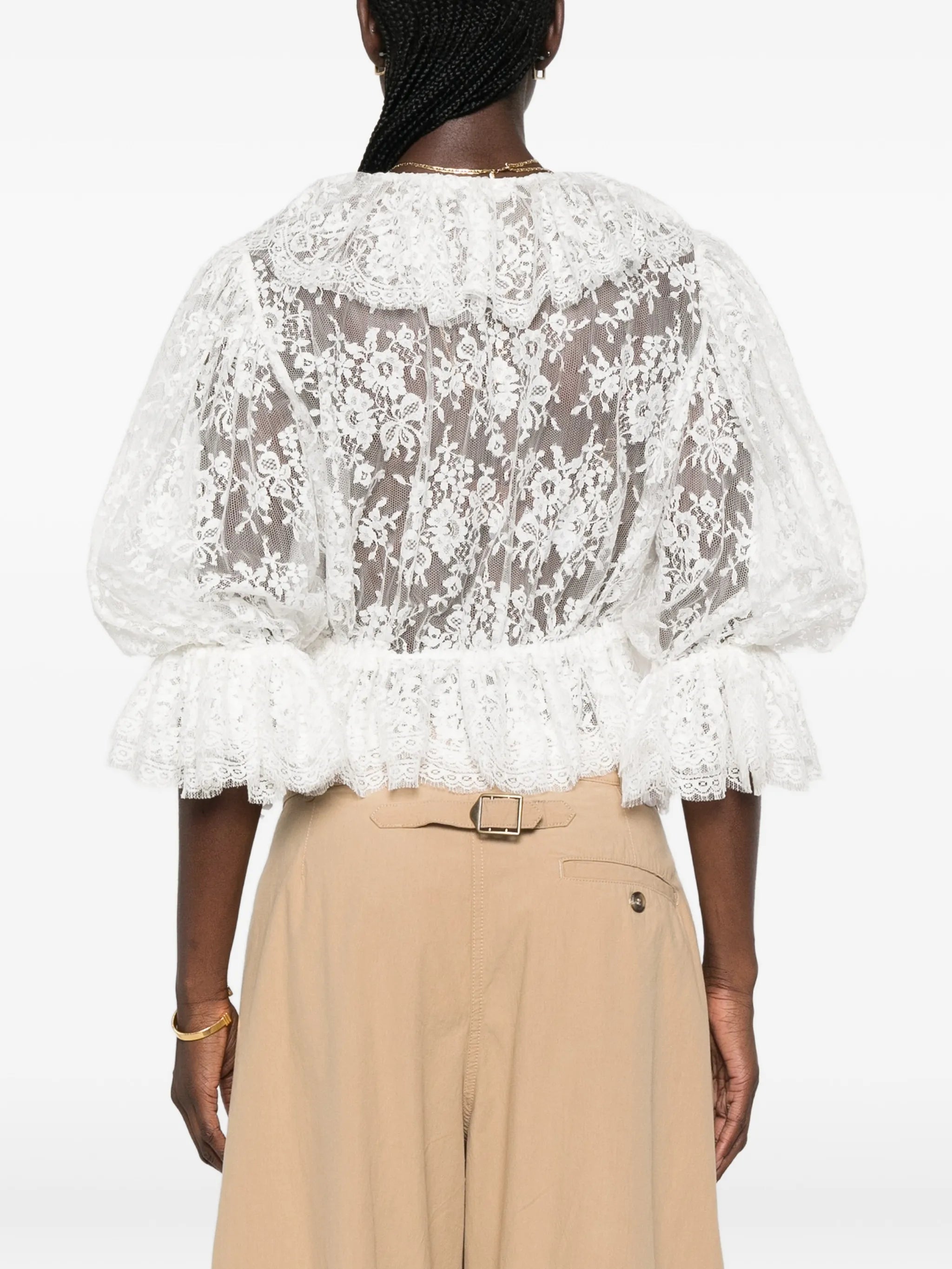 cropped lace top with ruffles and v-neckline