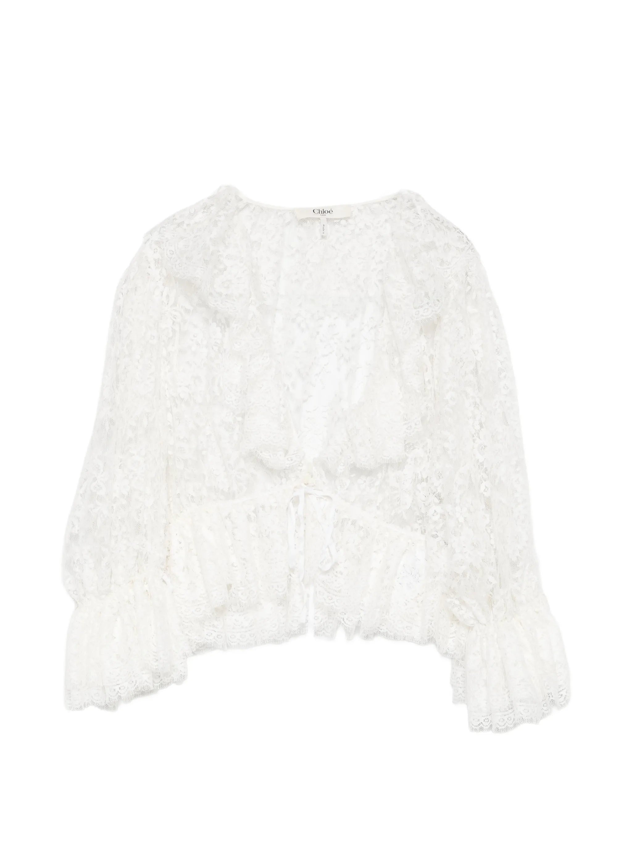 cropped lace top with ruffles and v-neckline