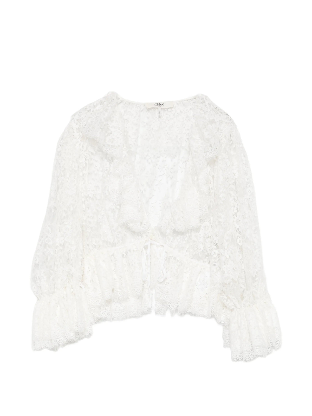 cropped lace top with ruffles and v-neckline