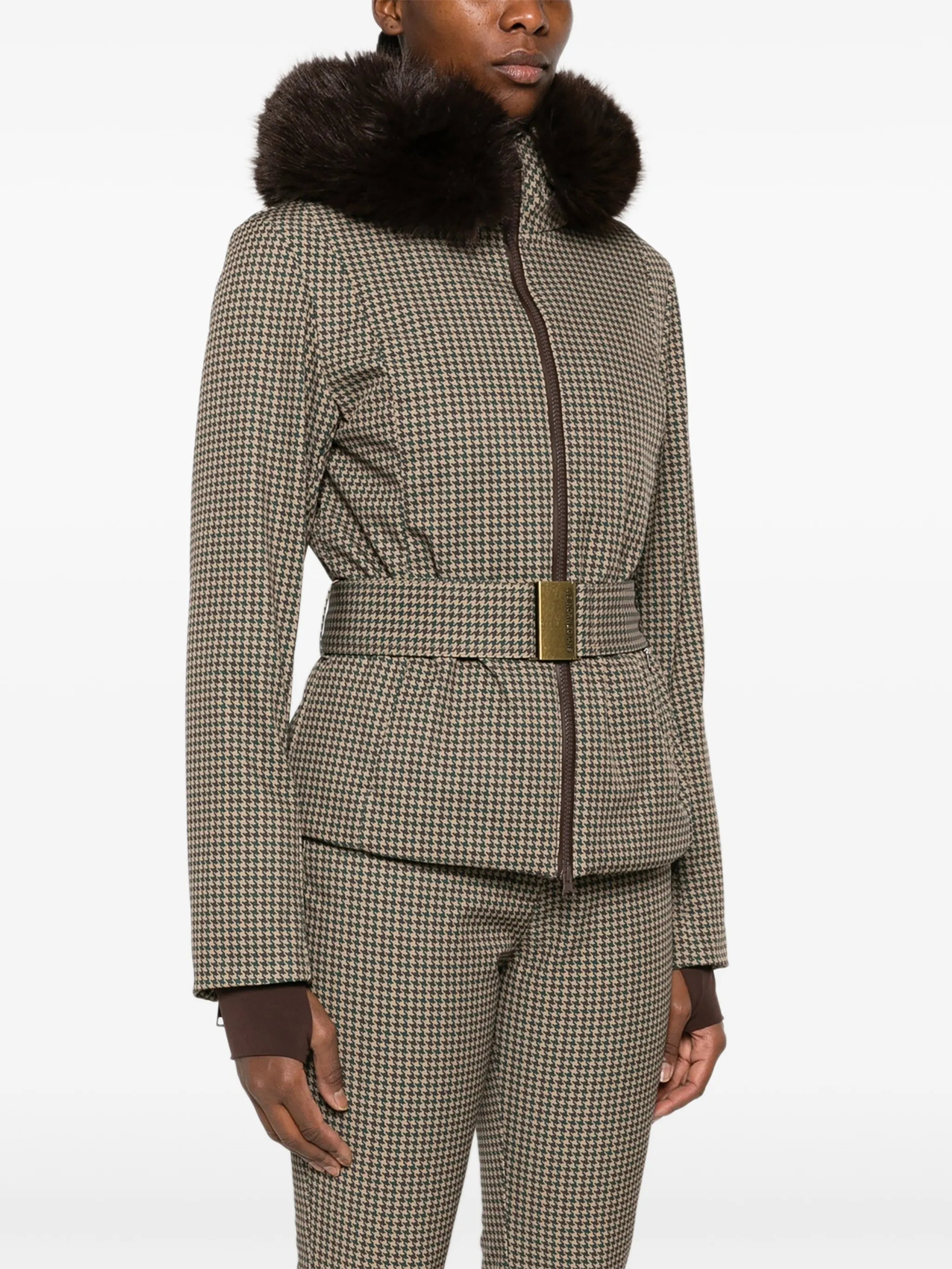 Glenshee houndstooth belted ski jacket