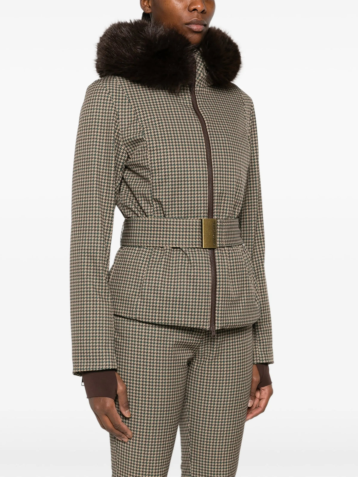 Glenshee houndstooth belted ski jacket