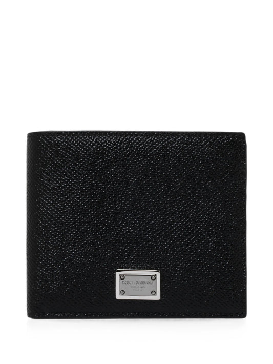calfskin bifold wallet with logo tag