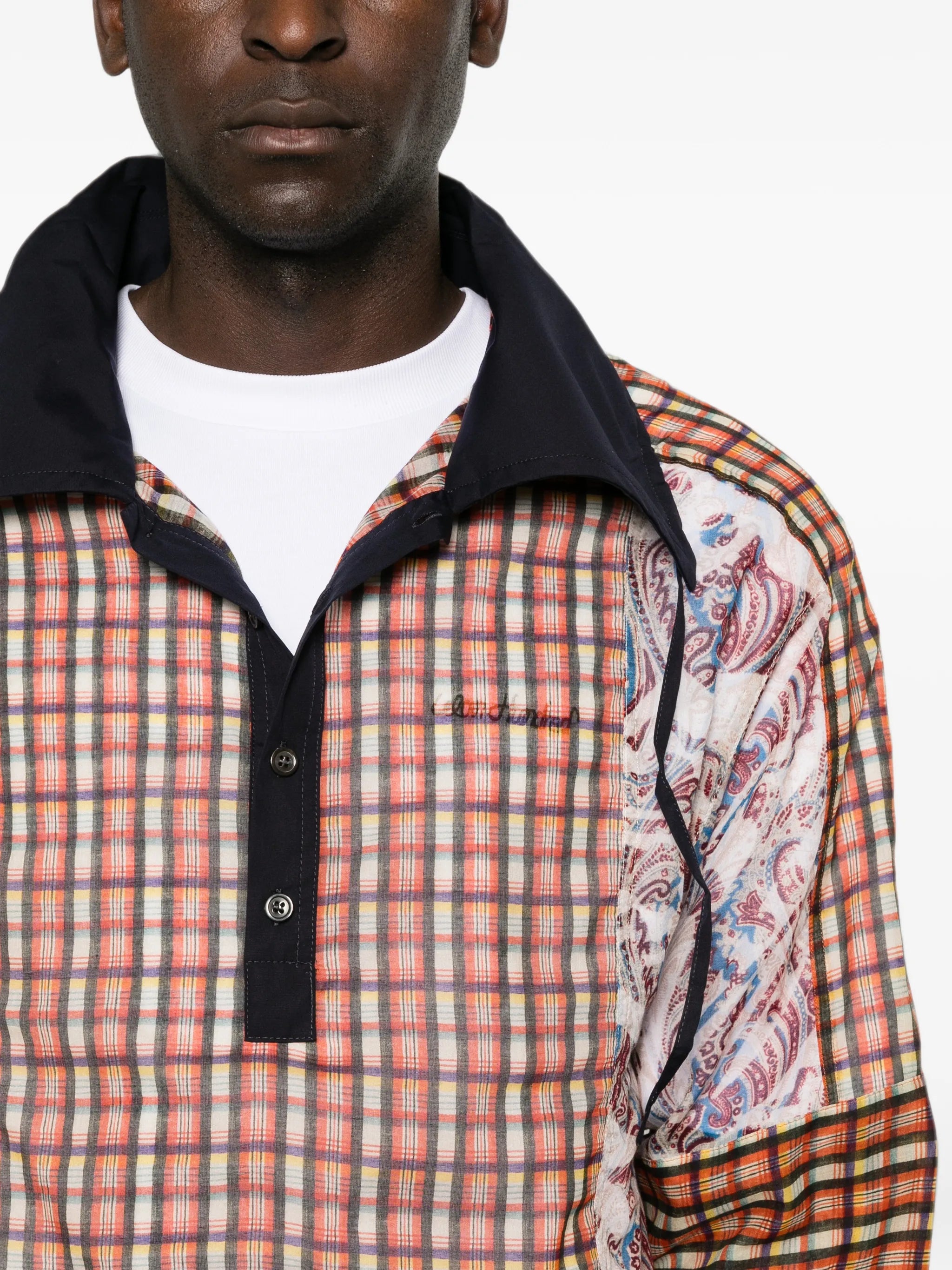 check paisley-print polo shirt