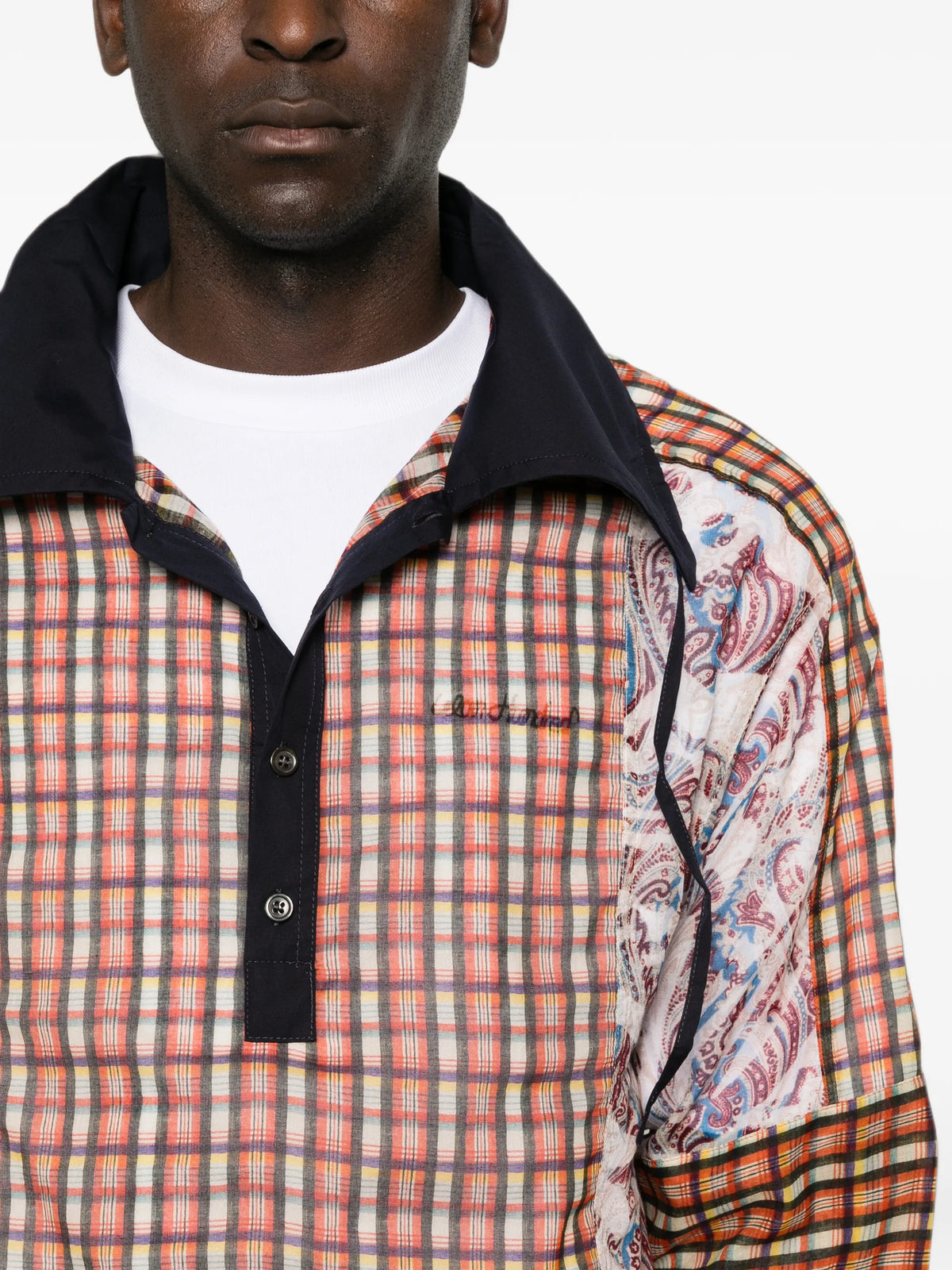 check paisley-print polo shirt