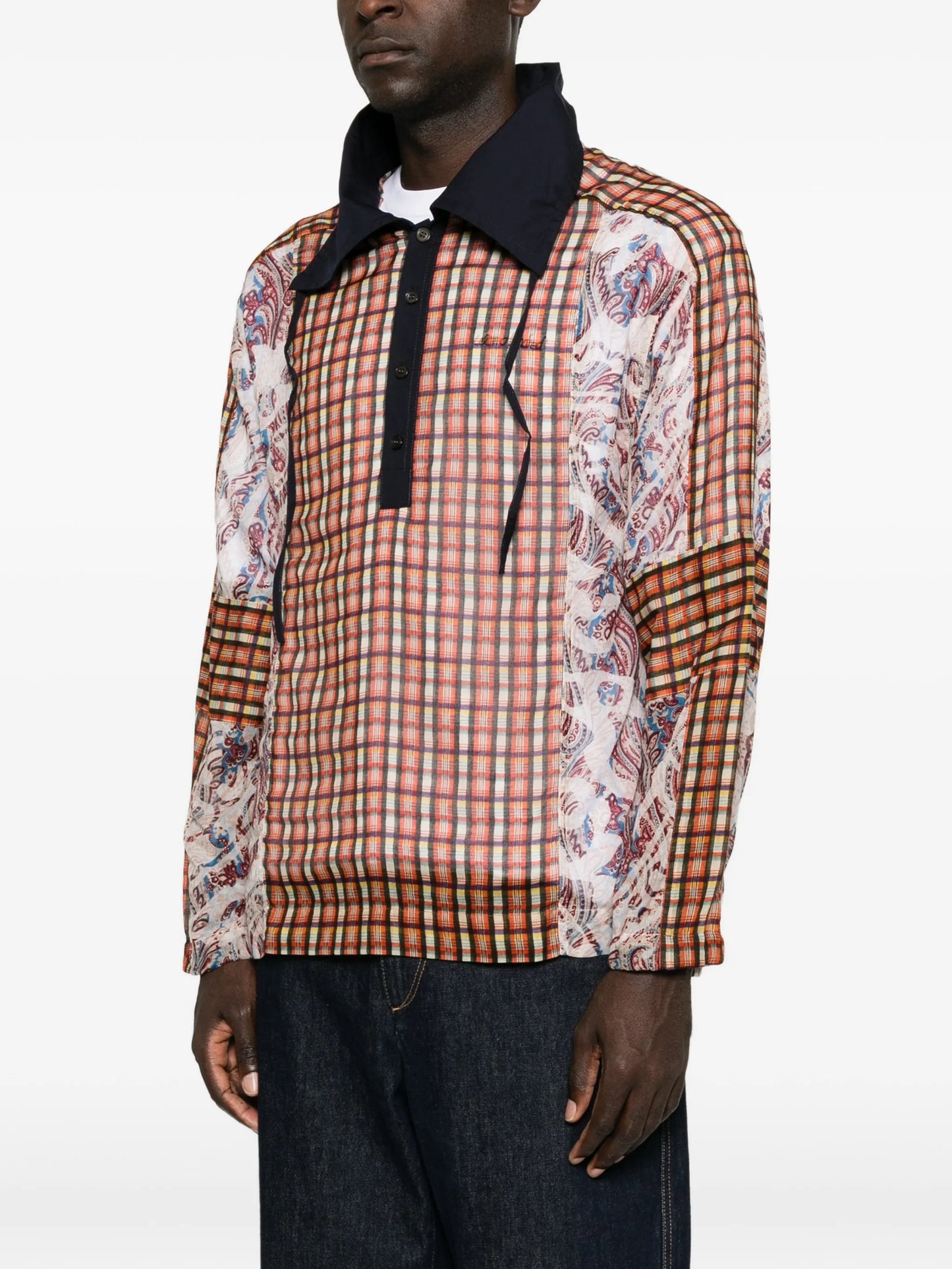 check paisley-print polo shirt