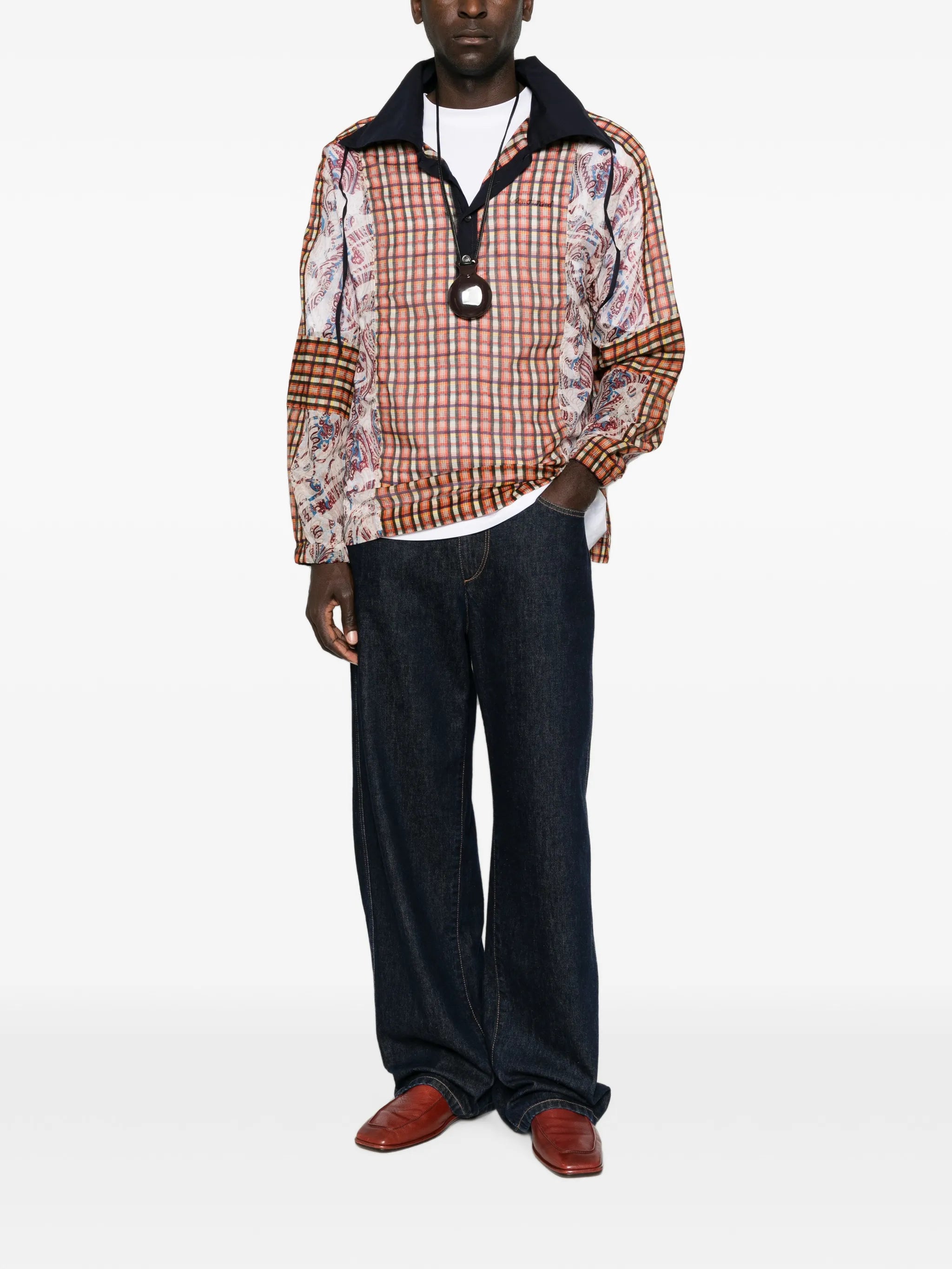 check paisley-print polo shirt