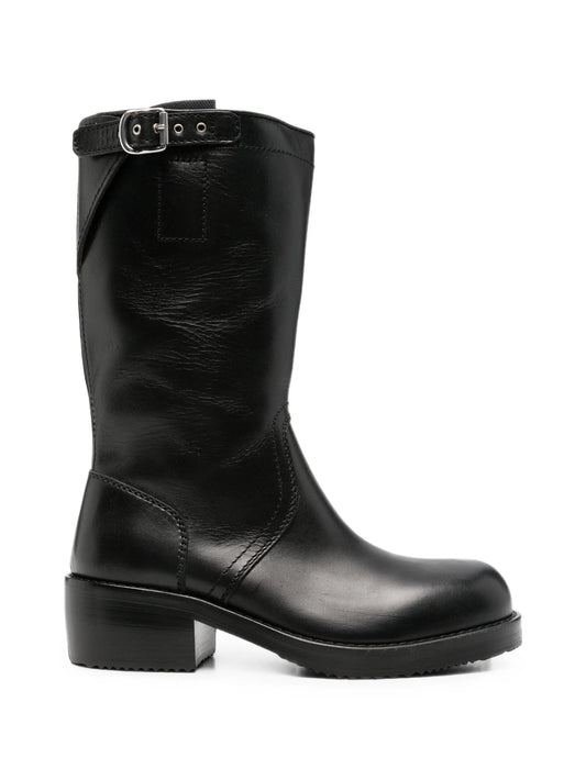 buckle-detail leather biker boots
