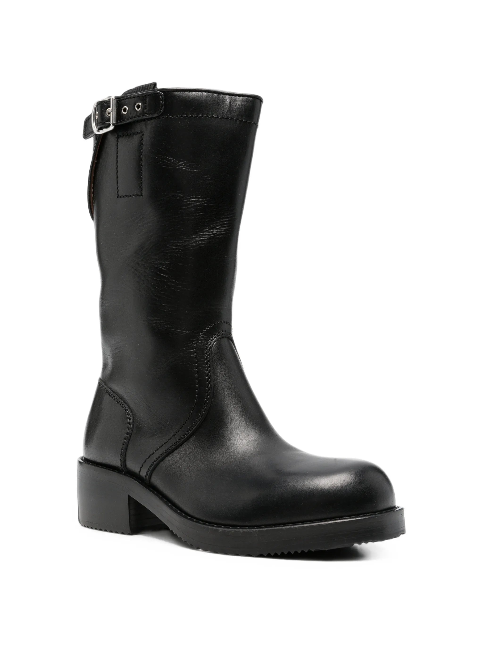 buckle-detail leather biker boots