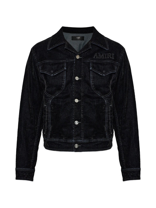 logo-embroidered denim jacket