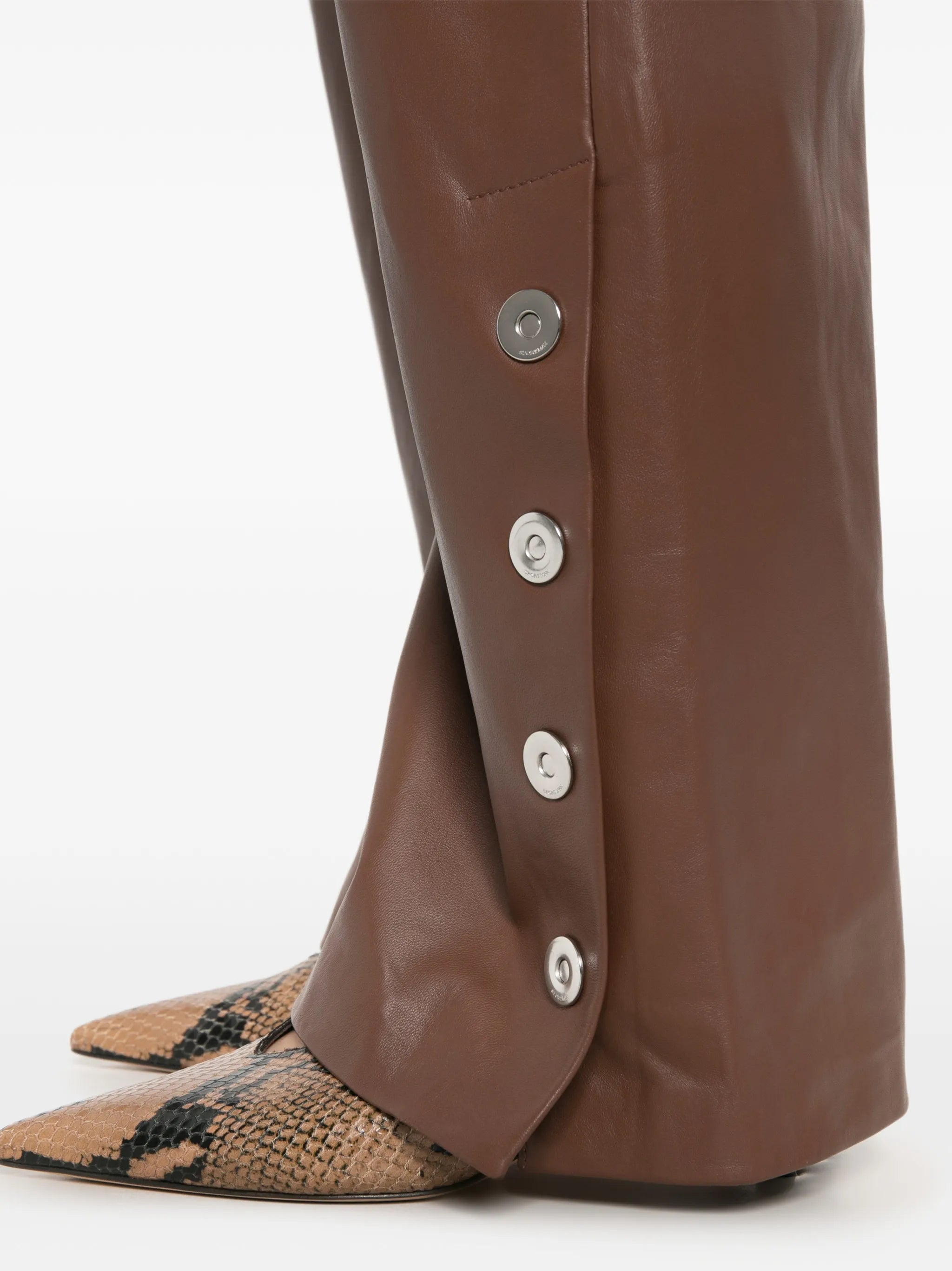 button-detail leather trousers