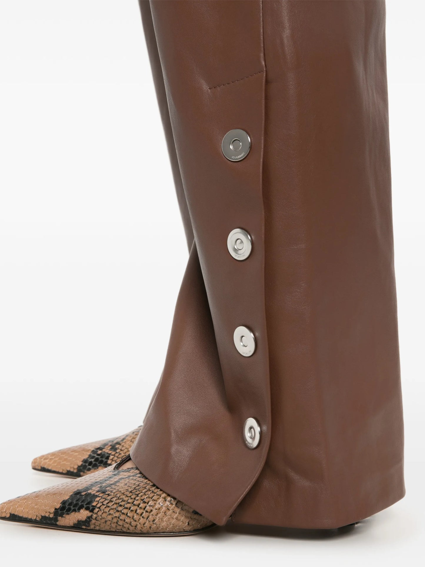 button-detail leather trousers