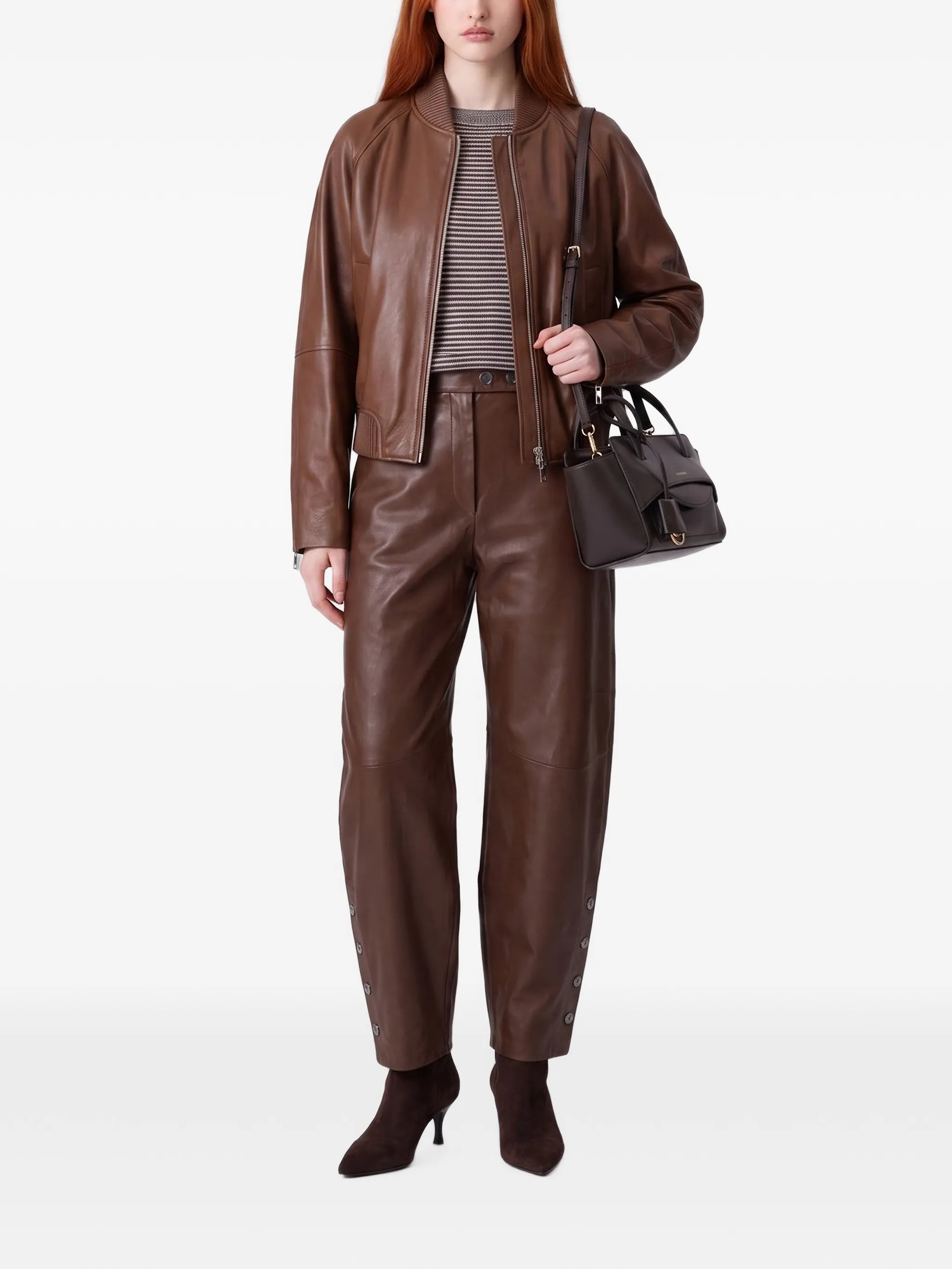 button-detail leather trousers