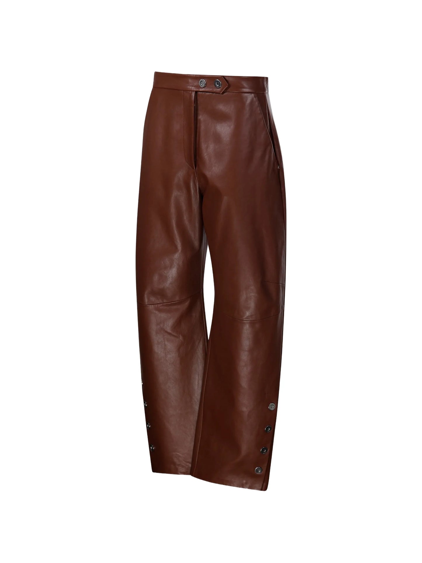 button-detail leather trousers