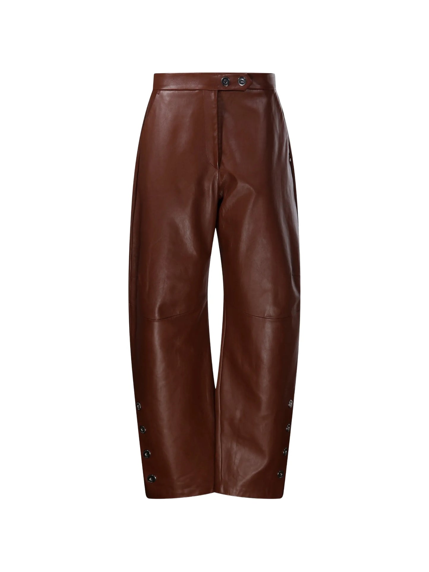 button-detail leather trousers