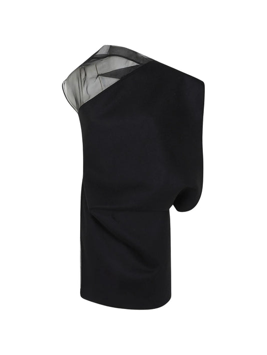 asymmetric-neck midi dress