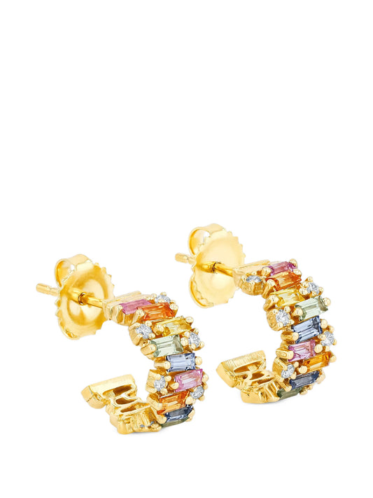 Fireworks sapphire and diamond hoop earrings