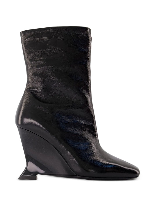 patent-leather wedge ankle boots
