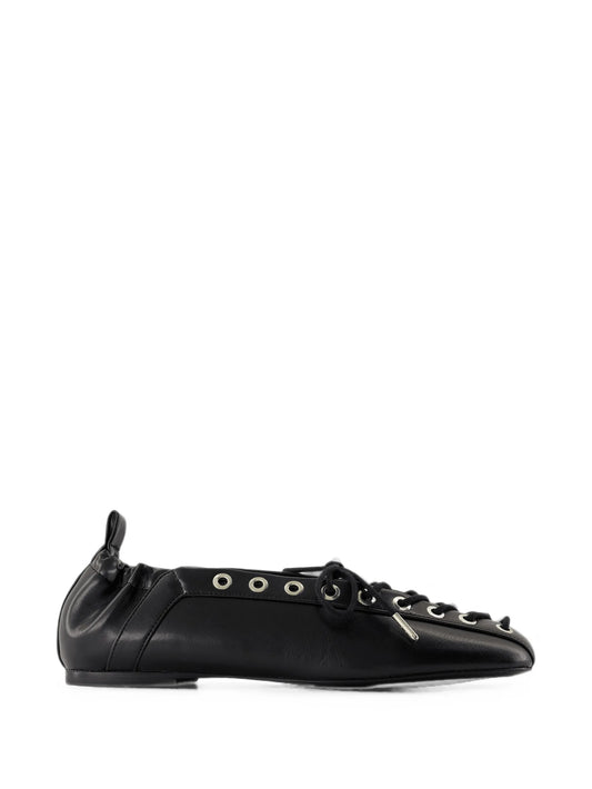 eyelet-embellished lace-up ballet flats