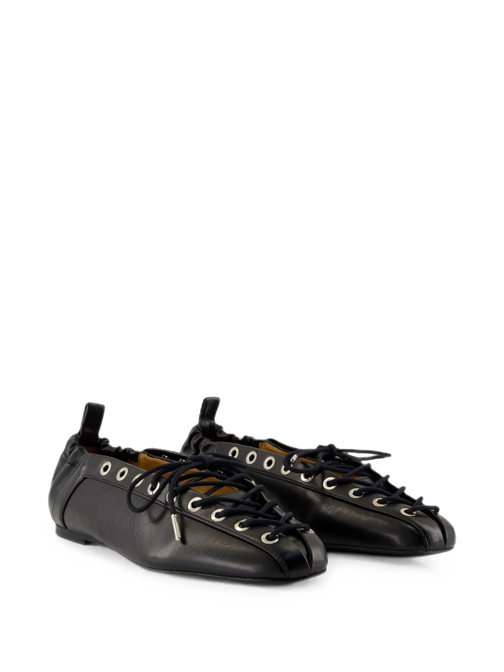 eyelet-embellished lace-up ballet flats