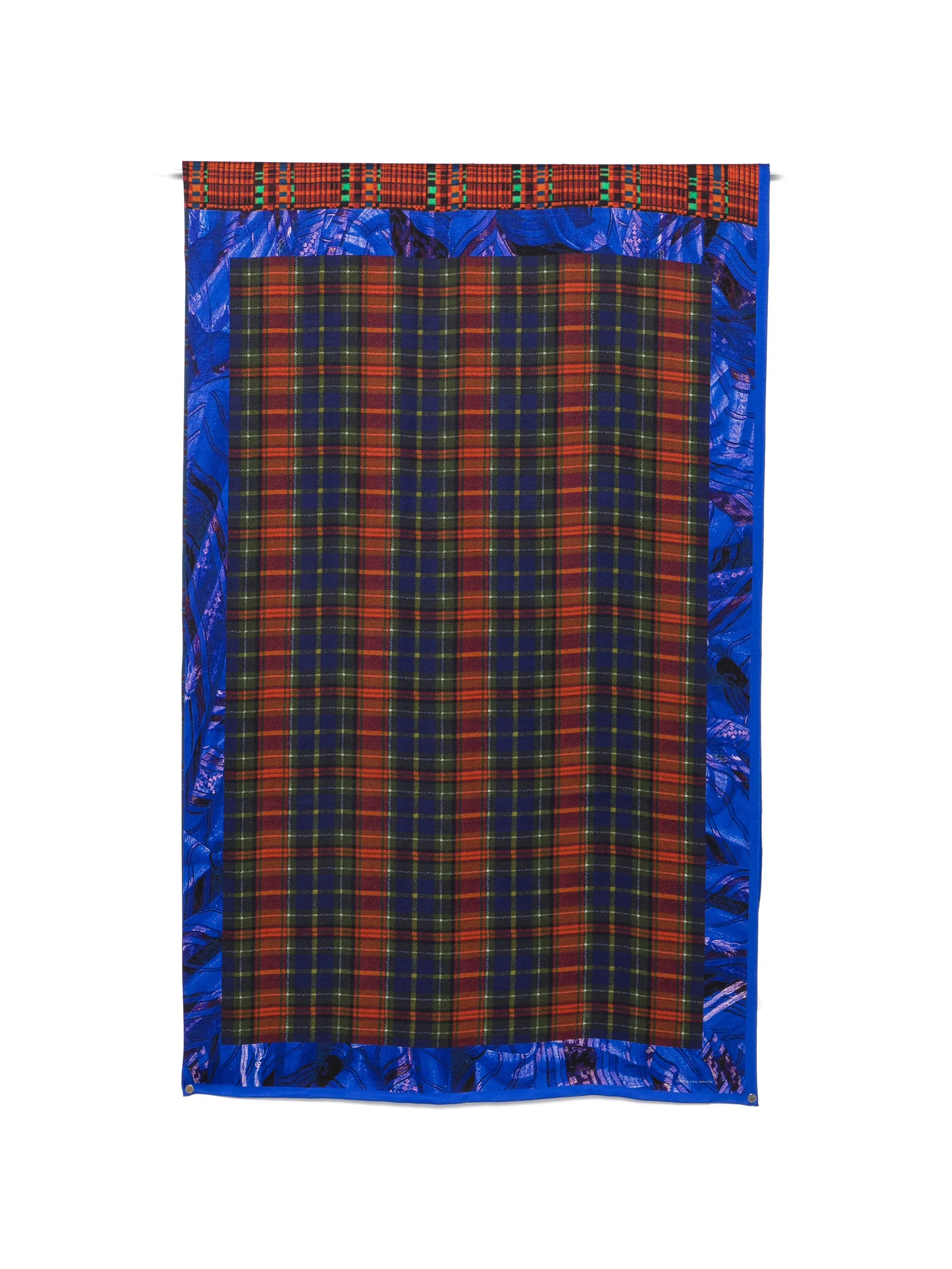 tartan-print floral-print scarf
