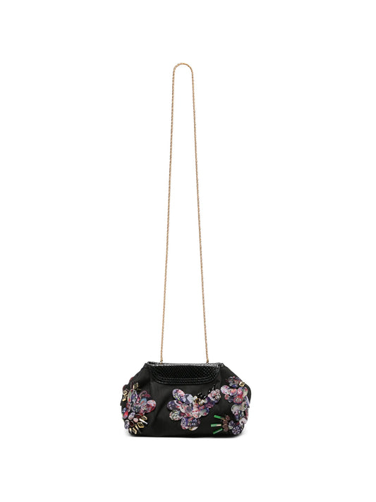embellished faux-python clutch bag