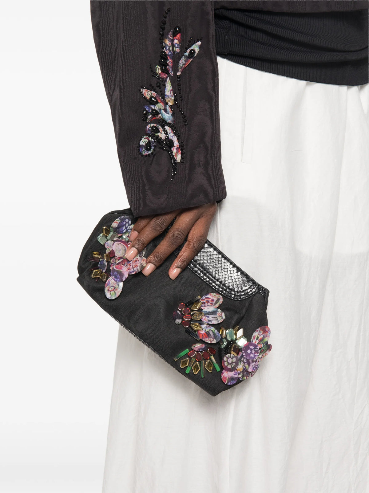 embroidered clutch bag