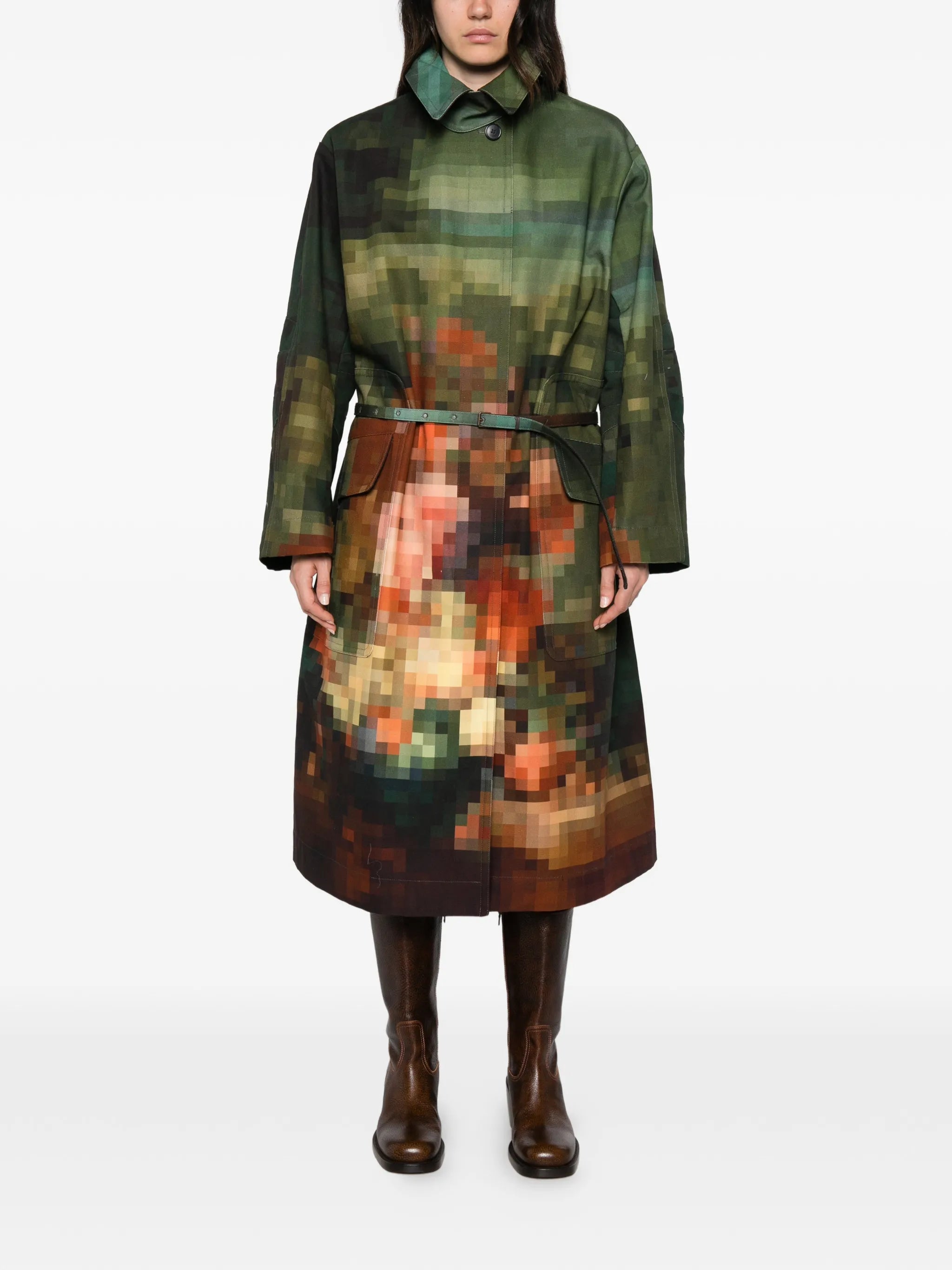 pixelated painting-print trench coat