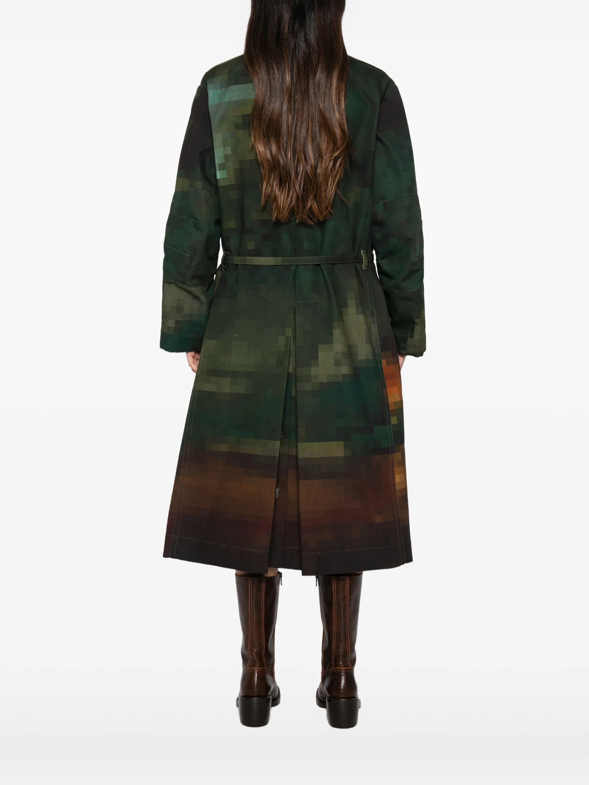 pixelated painting-print trench coat