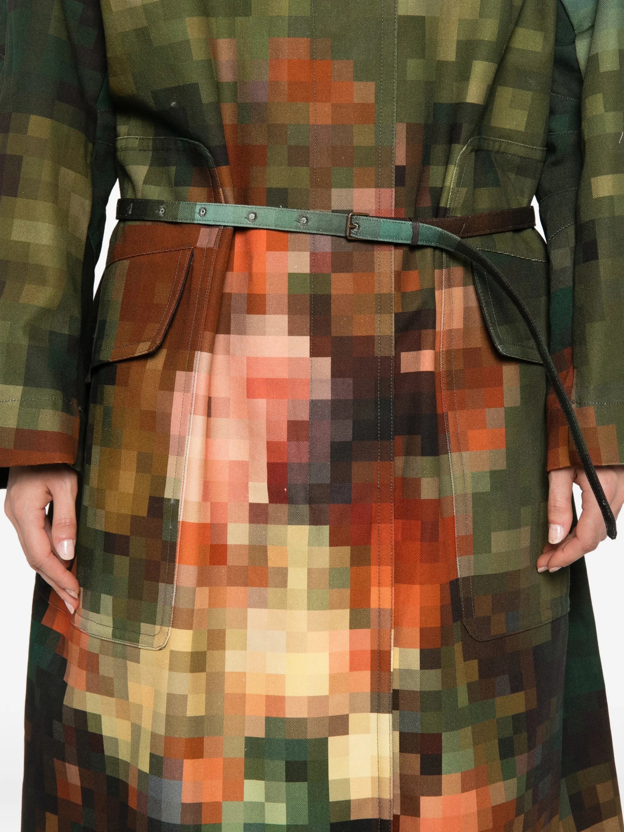 pixelated painting-print trench coat