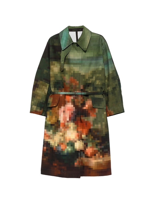 pixelated painting-print trench coat
