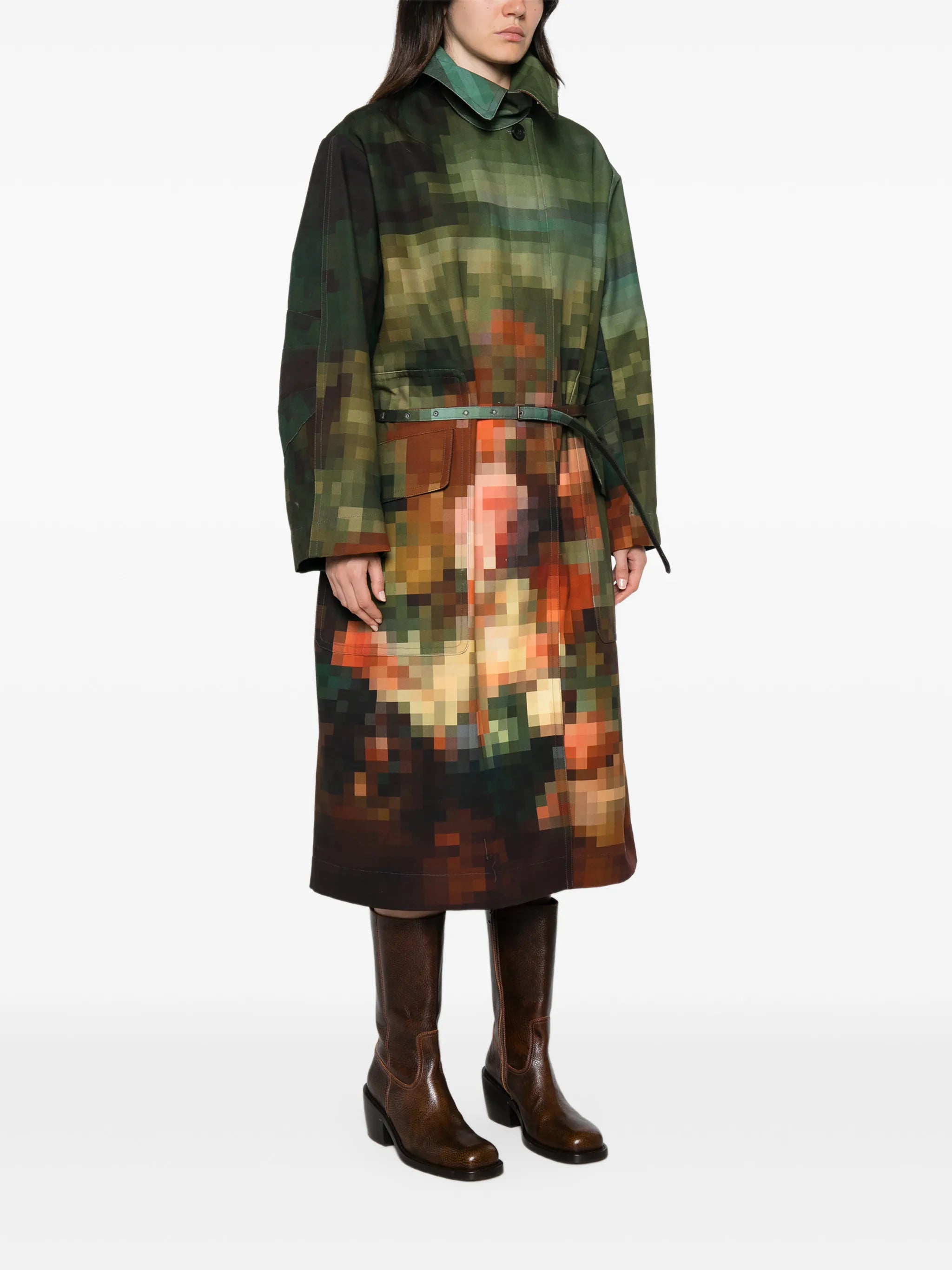 pixelated painting-print trench coat