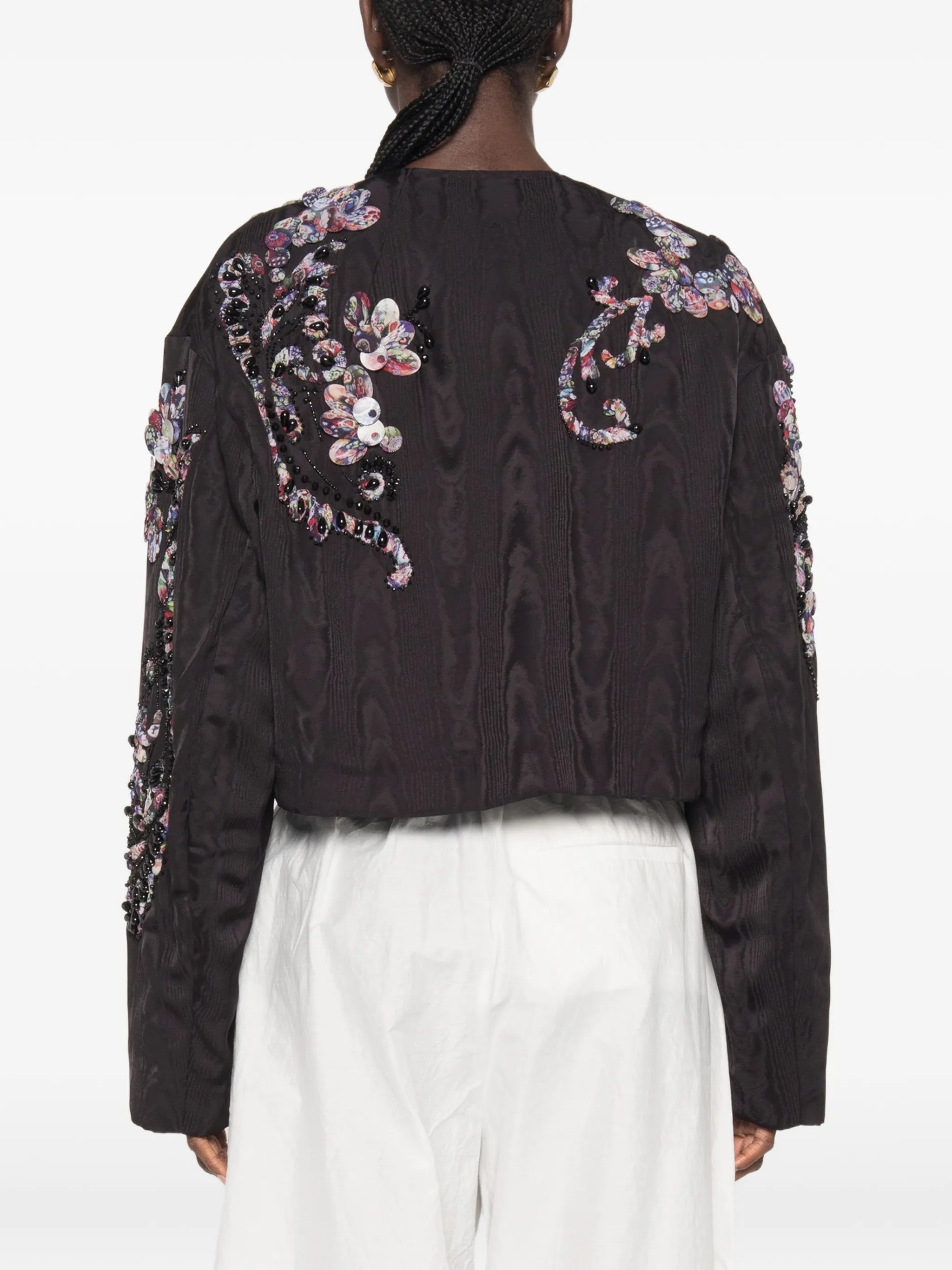 beaded floral-appliqué jacket