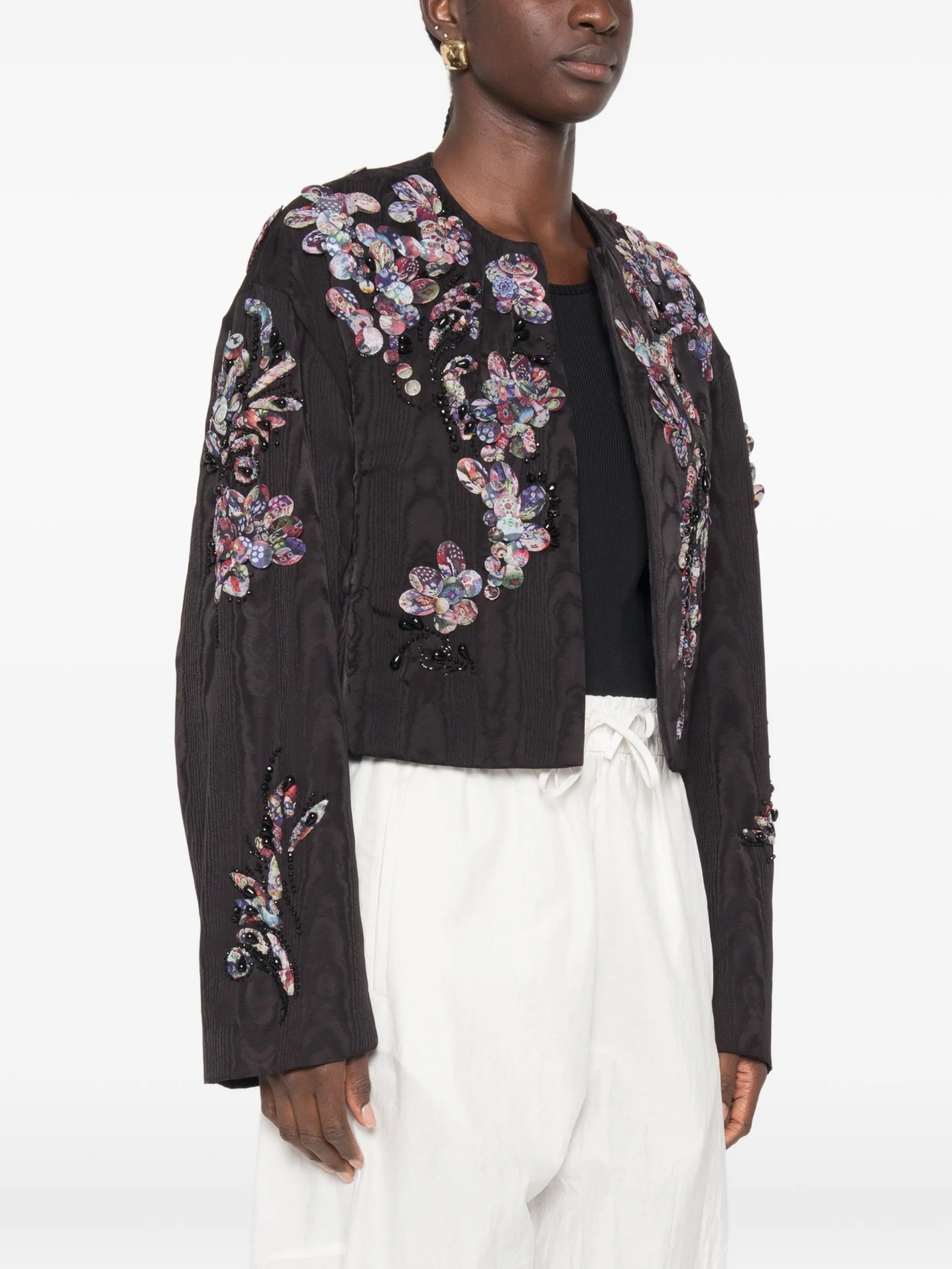 beaded floral-appliqué jacket