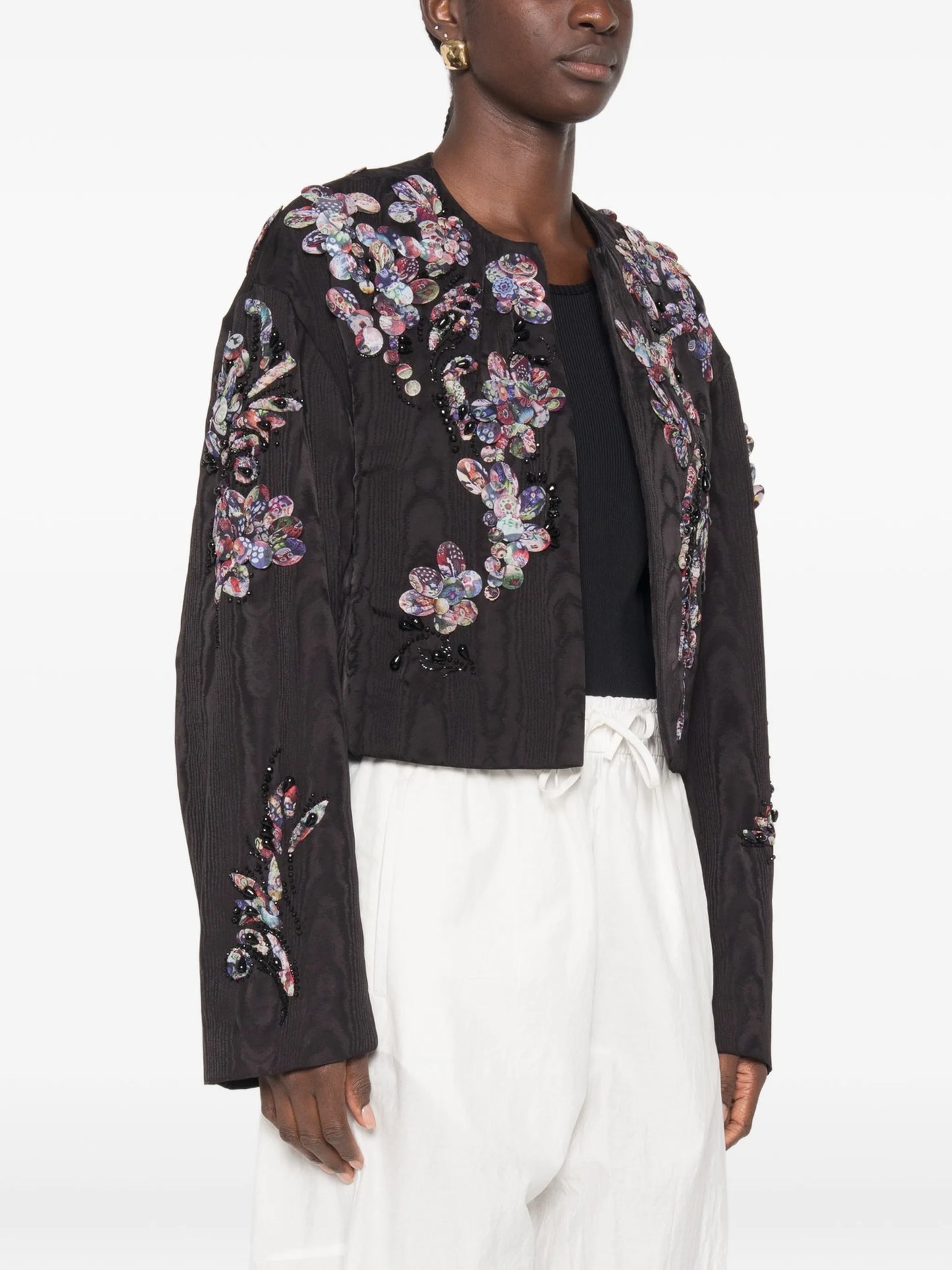 beaded floral-appliqué jacket