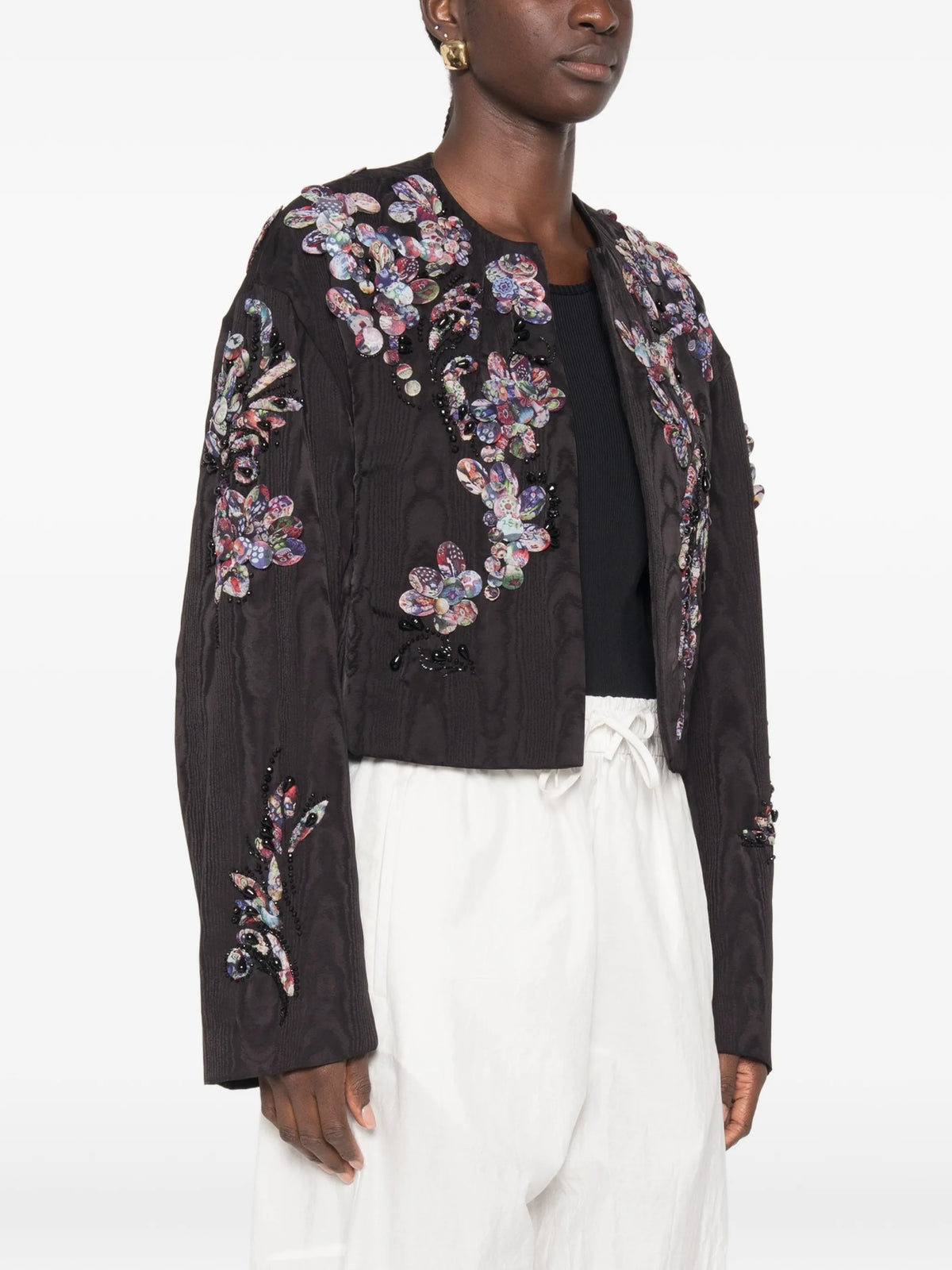 floral-appliqué cropped jacket