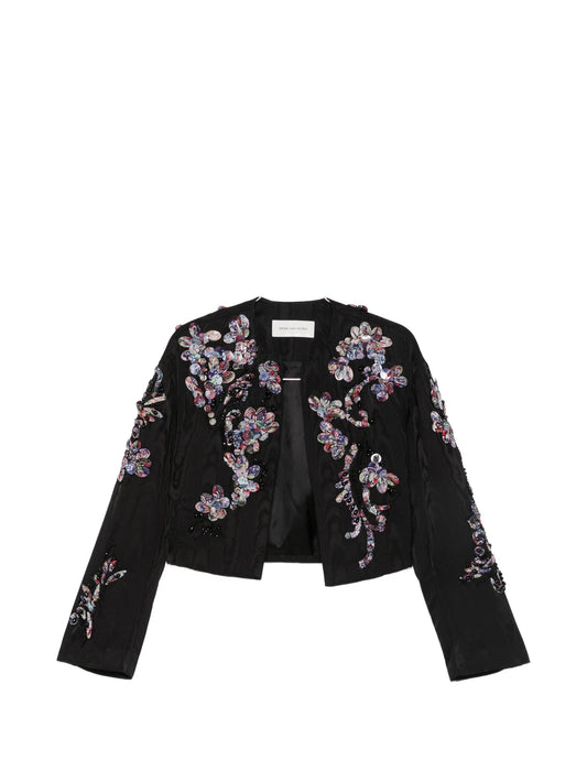 beaded floral-appliqué jacket