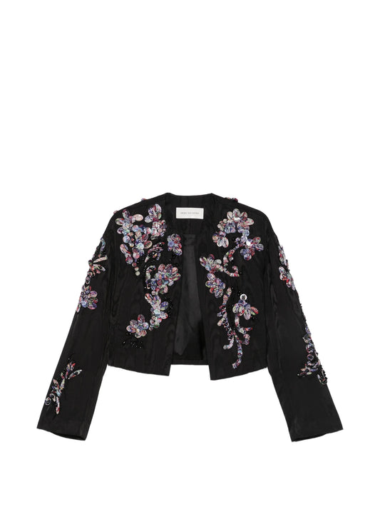 beaded floral-appliqué jacket