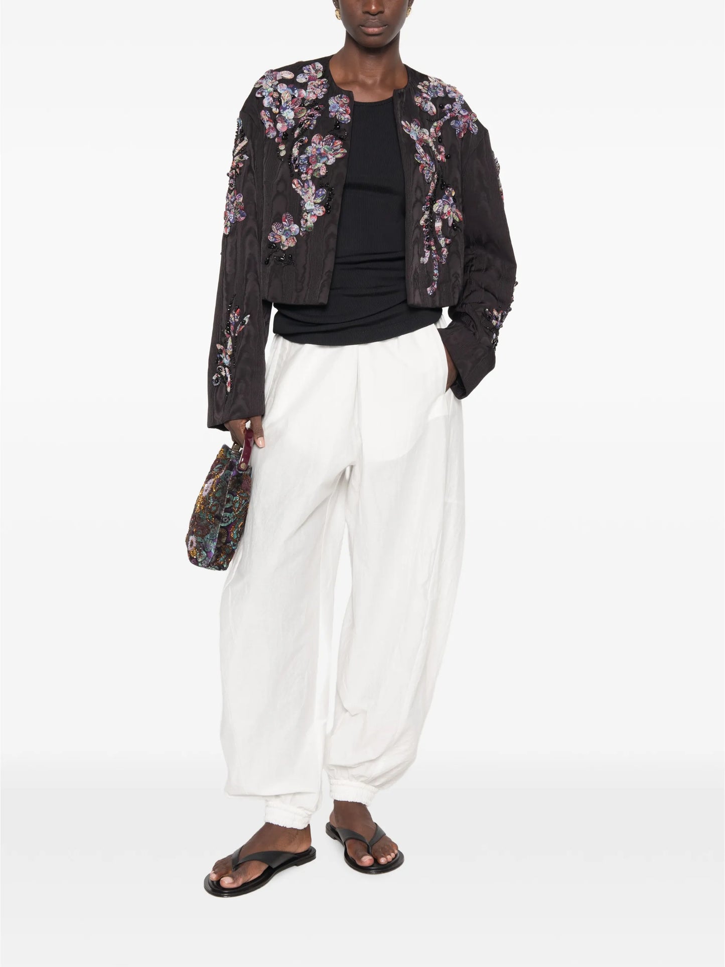 beaded floral-appliqué jacket