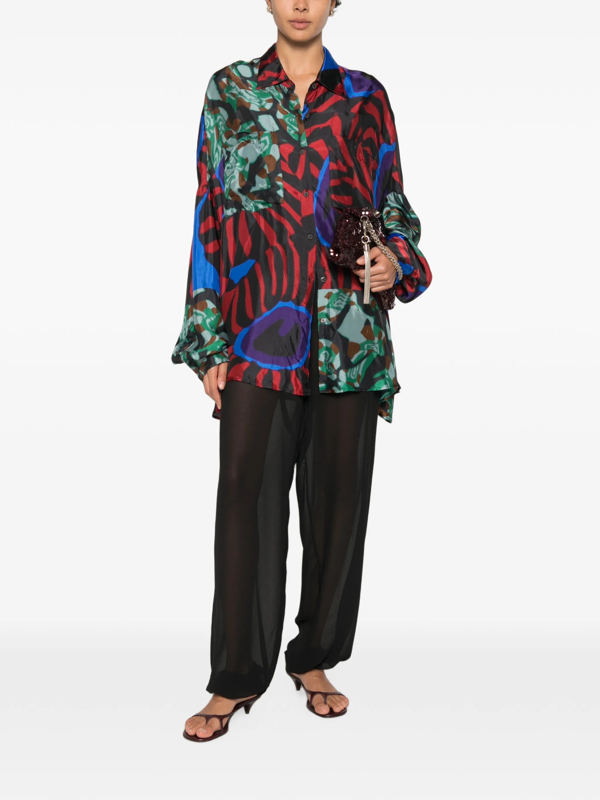 abstract-print silk shirt