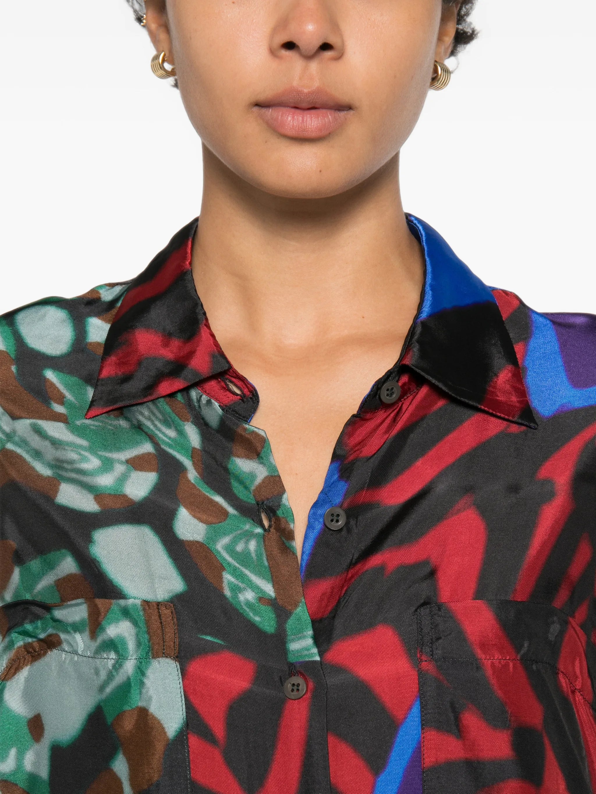 abstract-print silk shirt